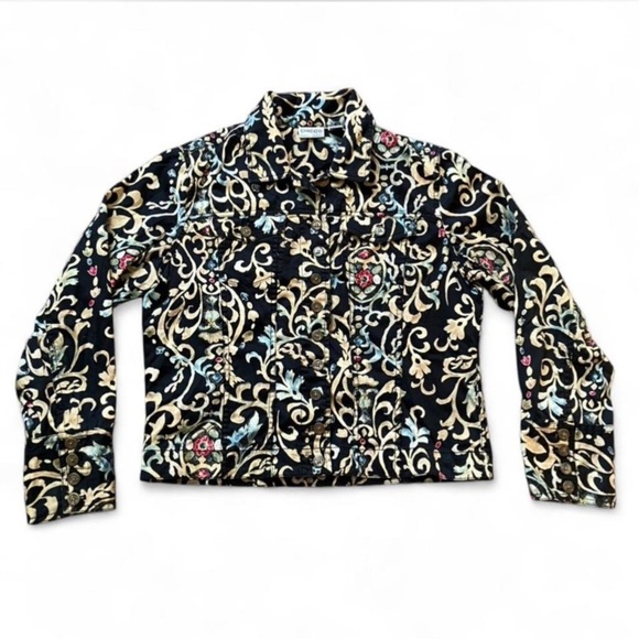Chico's Tops - Chico's Black Colorful Buttonup Mother of Pearl Western Top